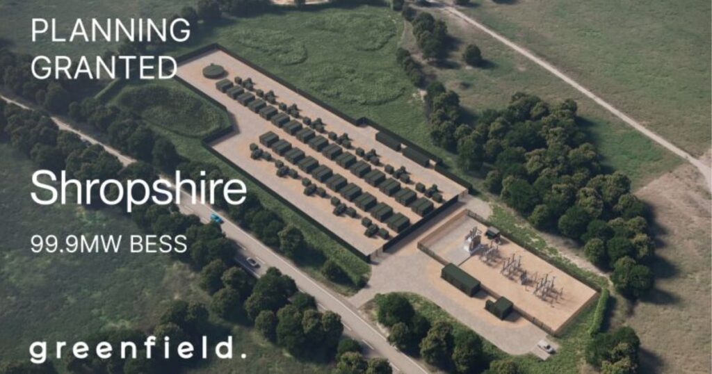 Greenfield and RPC secure planning for 99.9 MW BESS in Shropshire